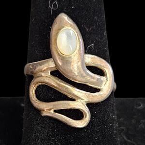 Gold Tone Snake Ring Opal Cabochon Modernist Wrap Size 8.75